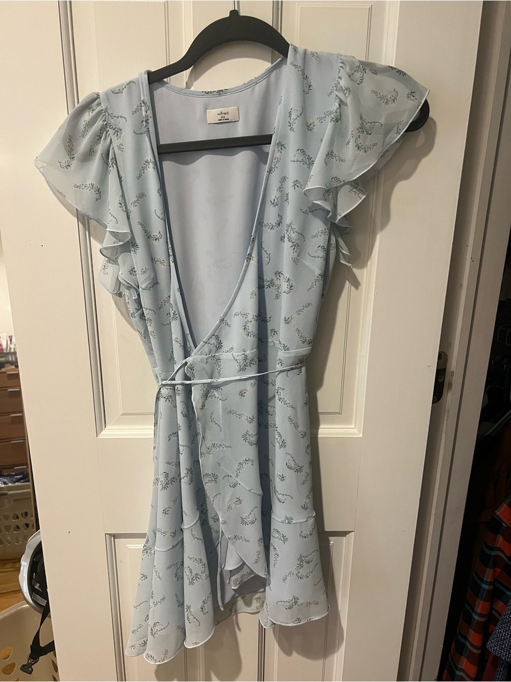 Aritzia Light Blue Floral Ruffle Mini Dress